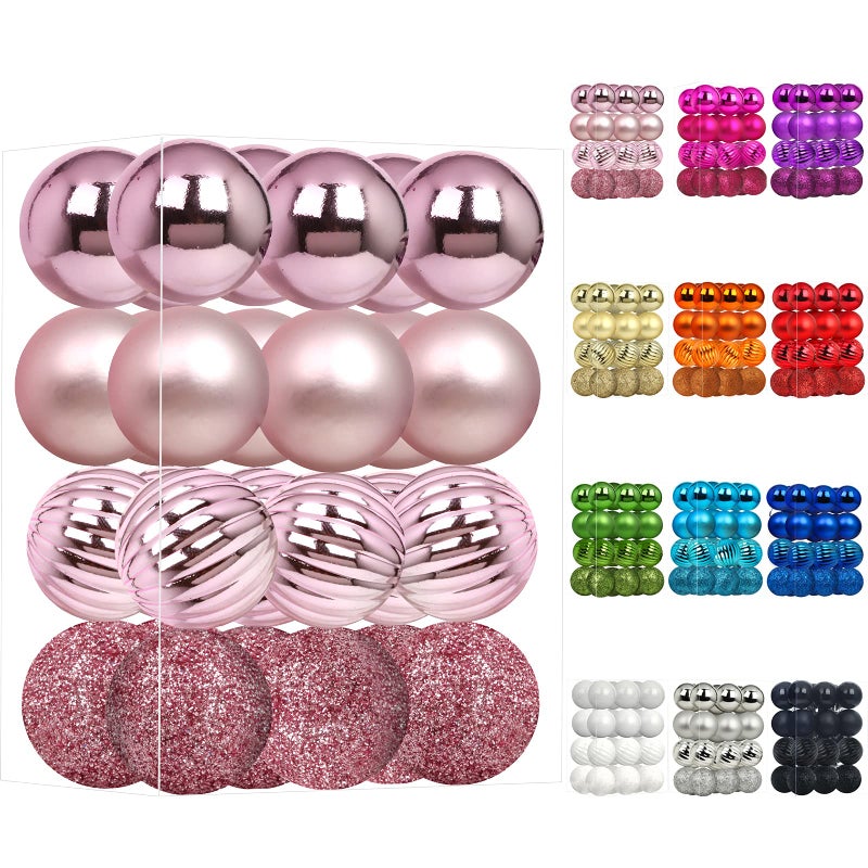 Emopeak 24Pcs Christmas Balls Ornaments for Xmas Christmas Tree - 4 Style Shatterproof Christmas Tree Decorations Hanging Ball for Holiday Wedding Party Decoration (Pink, 1.3"/3.2CM) - Image 1